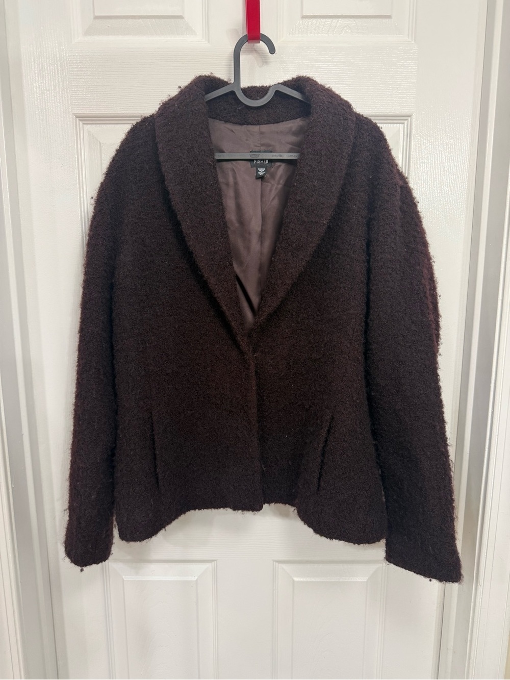 Eileen Fisher Brown Airy Boucle Short Wool Blend Jacket XL Capsule Teddy Bear